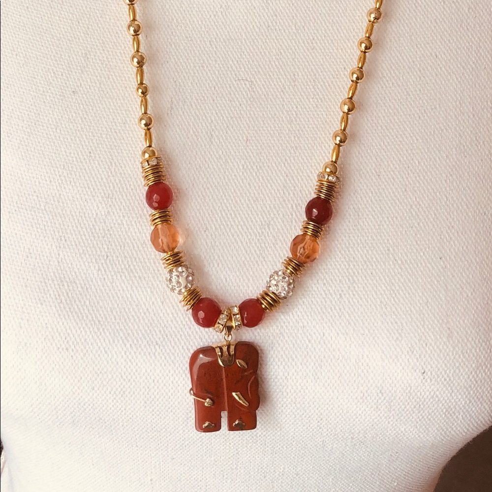 Red Jasper Elephant Necklace and Earring Set